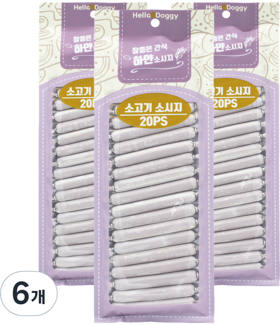 참좋은간식 강아지 하얀소시지, 소고기, 180g, 6개