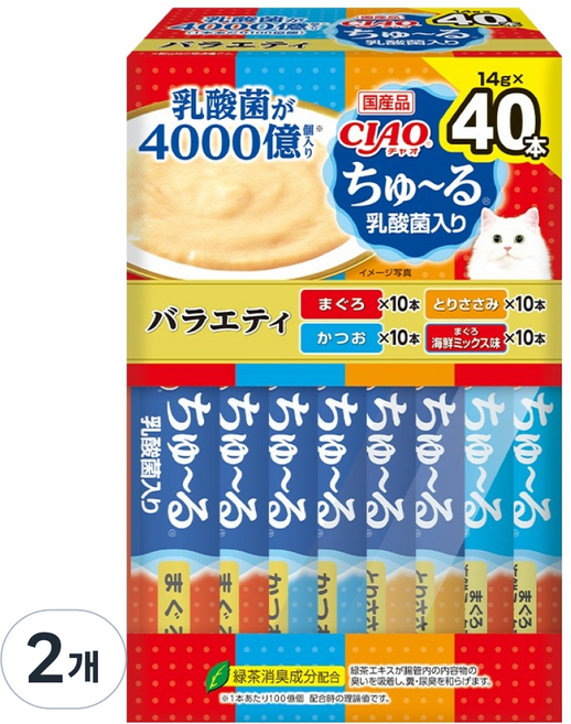 챠오츄르 고양이 유산균 버라이어티 간식 40p 박스타입 SC-237, 혼합맛(참치/가다랑어/닭가슴살/참치 앤 해산물믹스)), 560g, 2개