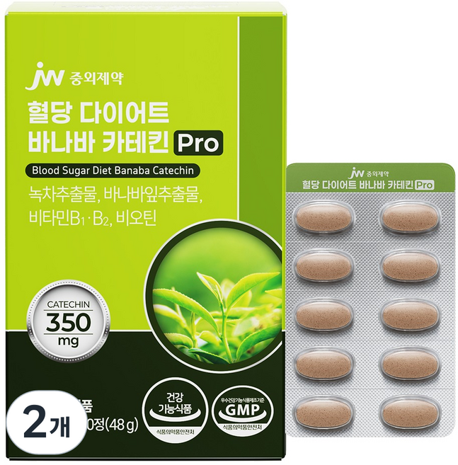 JW중외제약 혈당 다이어트 바나바 카테킨 Pro 48g, 2개, 60정