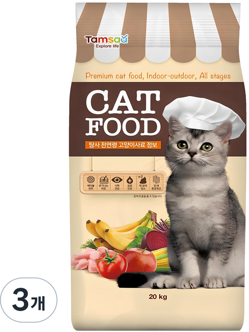 탐사 전연령용 고양이 사료, 20kg, 3개, 닭