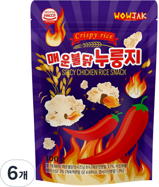 와우작 매운불닭 누룽지, 100g, 6개