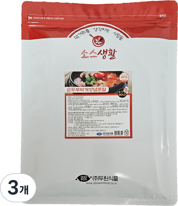 두원식품 순두부찌개양념 분말, 3개, 1kg