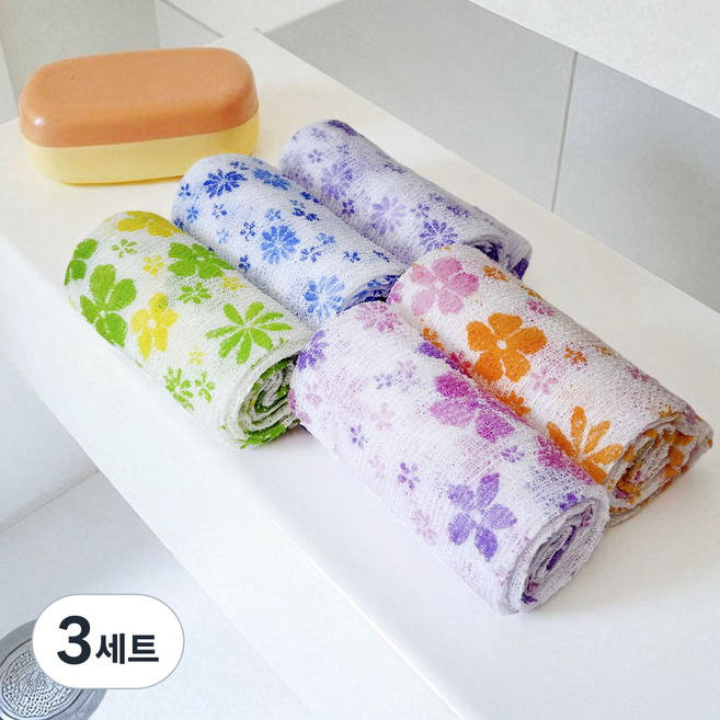 UH홈데코 부드러운 화사한봄 샤워타월 5종 세트, 그린, 보라, 파랑, 핑크, 오렌지, 3세트