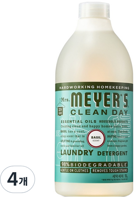 미세스마이어스클린데이 세탁세제 바질, 1L, 4개