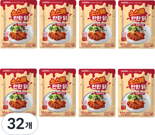 아침 바로드숑 실온 보관 소스에 반한닭 맛있는 닭가슴살 양념 치킨 맛, 120g, 32개