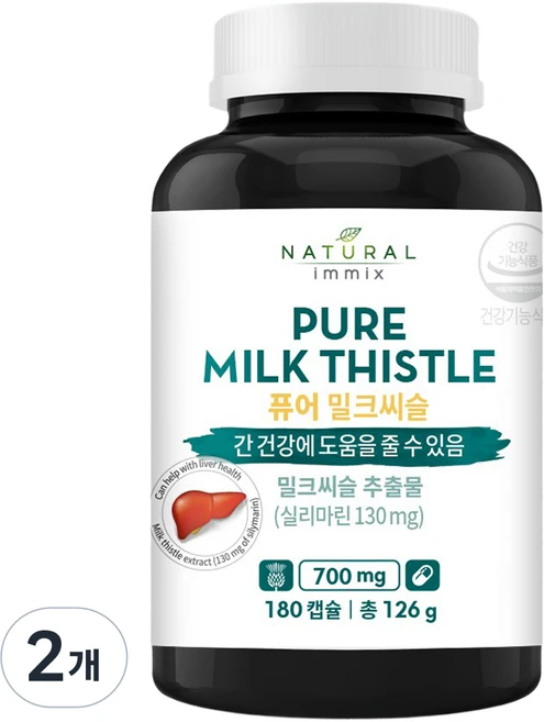 내추럴이믹스 퓨어 밀크씨슬 126g, 2개, 180정 - 쿠팡