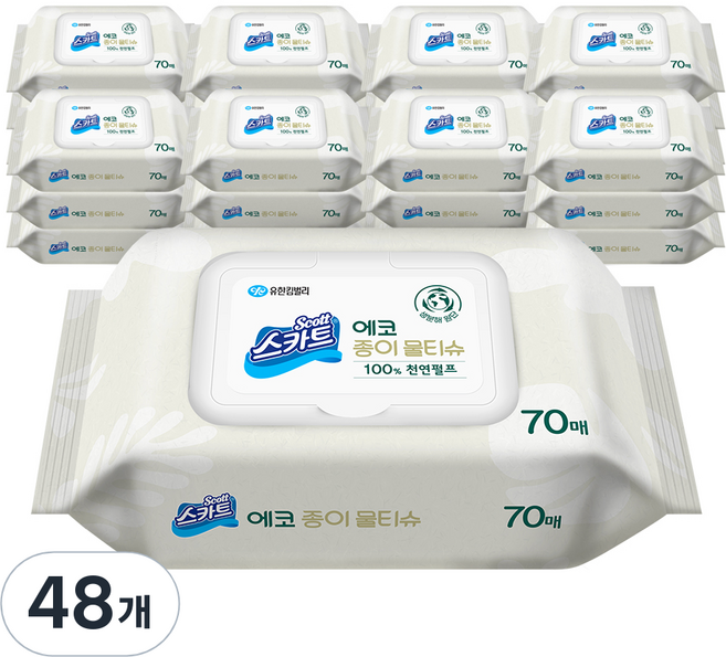 스카트 에코 종이 물티슈 캡형, 70개입, 48개