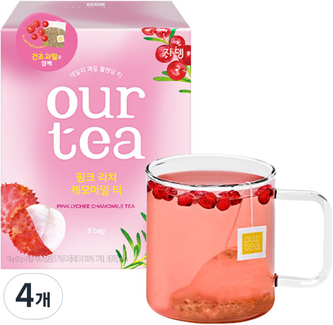JARDIN our tea 粉紅荔枝洋甘菊花草茶包, 22g, 8包, 4盒