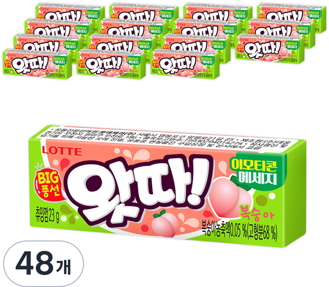 롯데웰푸드 왓따 복숭아 풍선껌, 23g, 48개