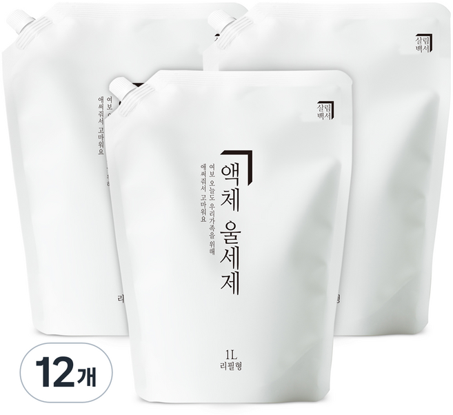 살림백서 액체 울세제 리필, 1L, 1개입, 12개