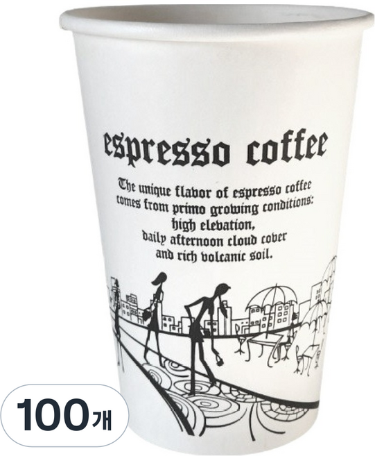 이로울생활 영문 인쇄 테이크아웃 종이컵 380ml, 100개, 1개입