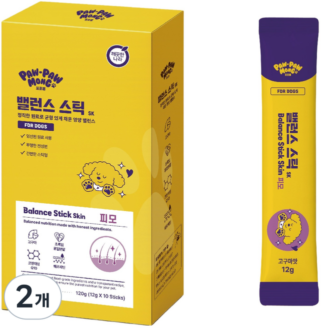포포몽 반려동물 깨끗한나라 밸런스 스틱 SK 10p, 120g, 2개, 고구마