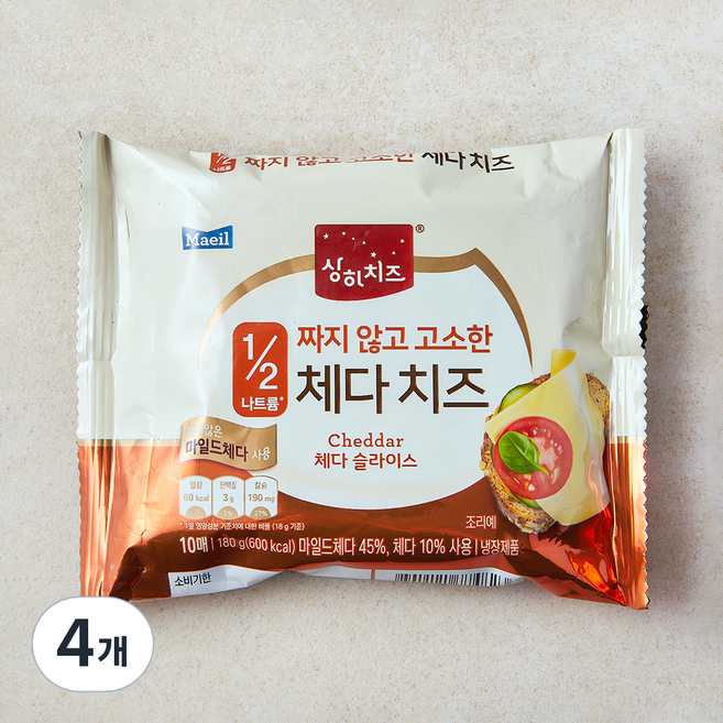 상하치즈 짜지 않고 고소한 체다 치즈, 18g, 10개입, 4개