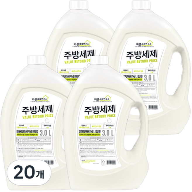 바른세제연구소 베이킹소다 주방세제, 3L, 20개