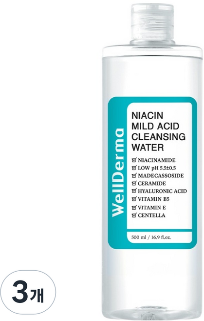 WellDerma 菸鹼醯胺溫和弱酸潔膚水, 3個, 500ml