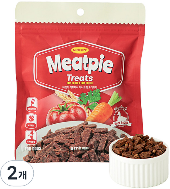 바잇미 강아지 미트파이 노즈워크 초미니 트릿, 60g, 2개, 오리고기