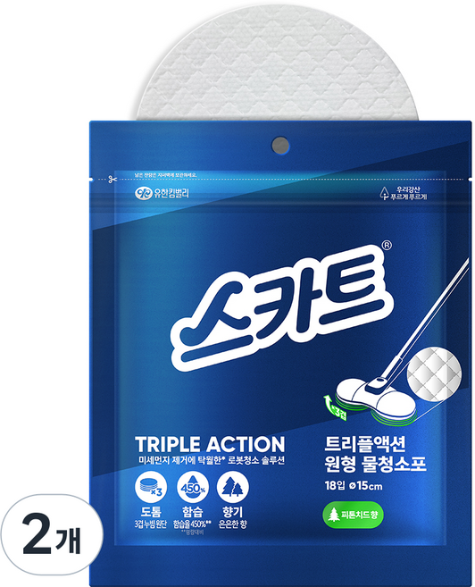 스카트 트리플액션 원형 물청소포 18매, 2개