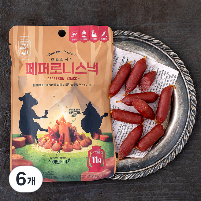 존쿡델리미트 페퍼로니스낵, 50g, 6개