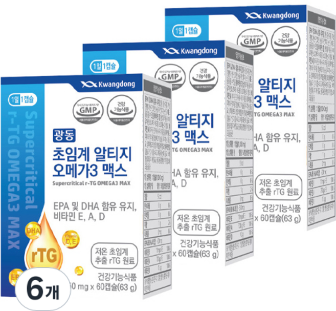 광동제약 초임계 알티지 오메가3 맥스 63g, 60정, 6개