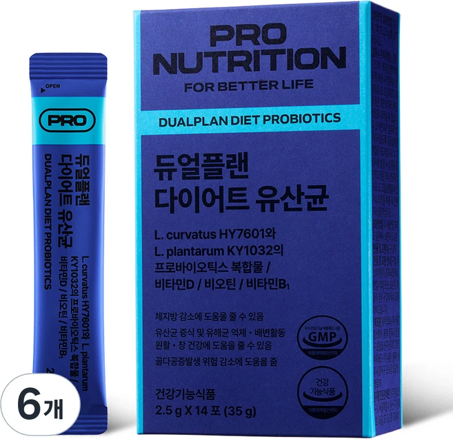 PRONUTRITION 정품 듀얼플랜 다이어트 유산균 14p, 35g, 6개 - 쿠팡