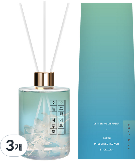 플렌느 레터링 디퓨저, 아쿠아키스, 500ml, 3개