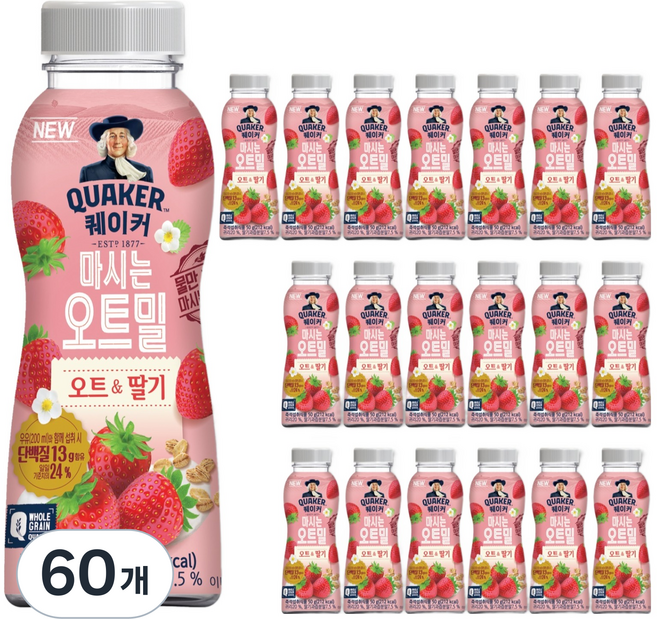 퀘이커 마시는 오트밀 오트 딸기, 50g, 60개