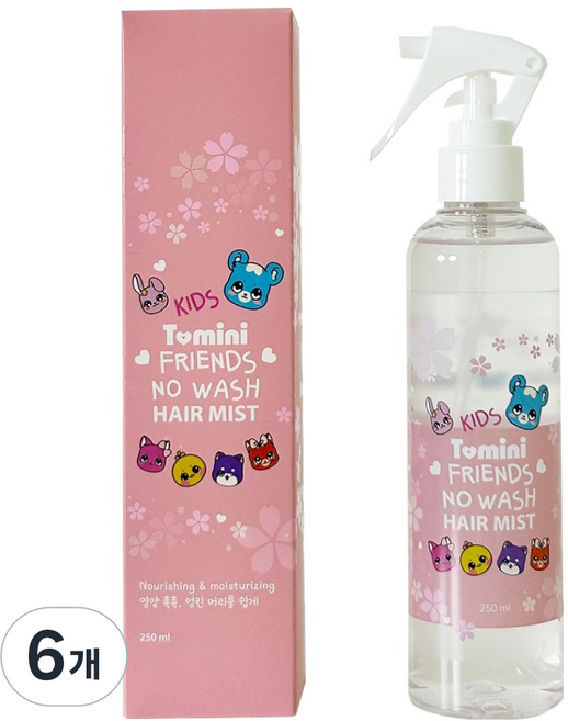 투미니 어린이 스타일링 빗질 프렌즈 노워시 헤어 미스트, 6개, 250ml