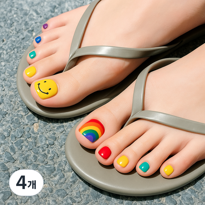 잇템샵 믹스컬러 페디큐어 네일 아트 스티커, 4개, 레인보우스마일