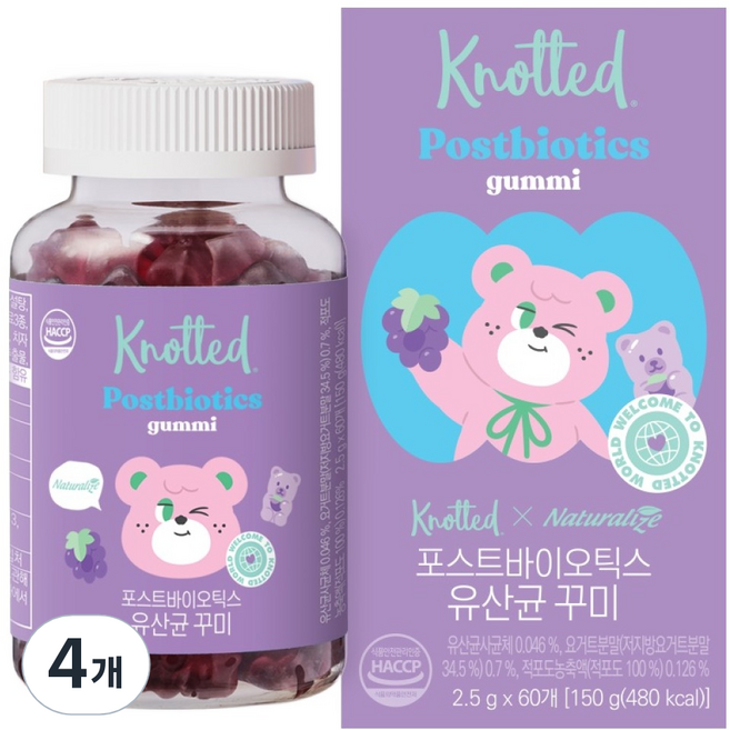 네추럴라이즈 노티드 포스트바이오틱스 유산균 꾸미 150g, 60정, 4개
