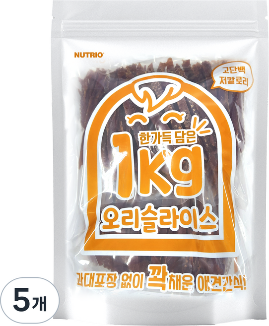 뉴트리오 강아지 한가득담은 대용량 간식, 5개, 1kg, 오리슬라이스