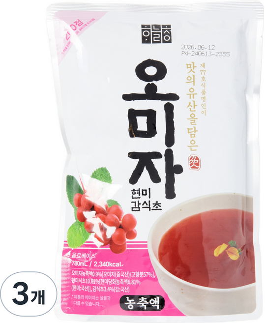 하늘청 오미자 현미 감식초 농축액, 3개, 780ml