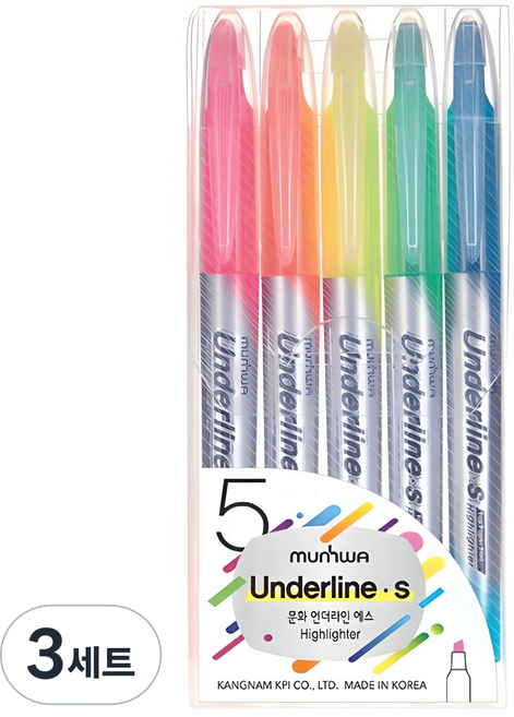 문화연필 언더라인S 형광펜 5종 세트, 5색, 3세트