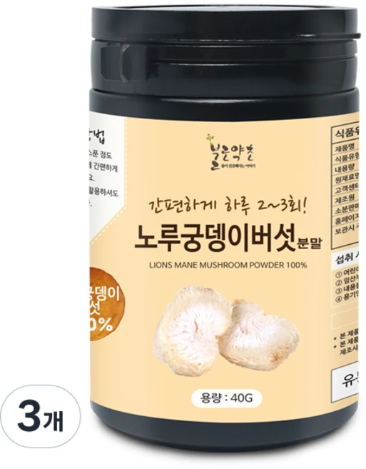 노루궁뎅이버섯 분말, 3개, 40g - 쿠팡