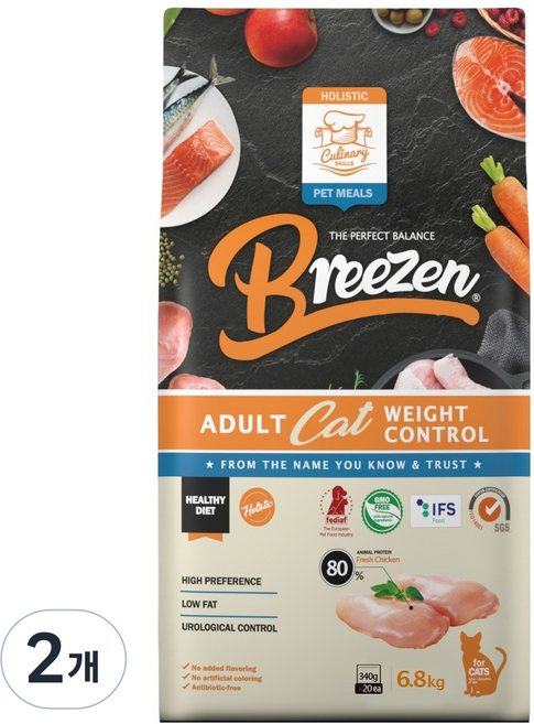 브리젠 고양이 홀리스틱 어덜트 웨이트컨트롤 사료 닭, 6.8kg, 2개, 다이어트(체중관리)