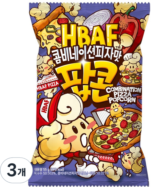 바프 콤비네이션피자맛 팝콘, 55g, 3개