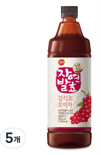 진미 3년숙성 자연발효 감식초 오미자, 950ml, 5개