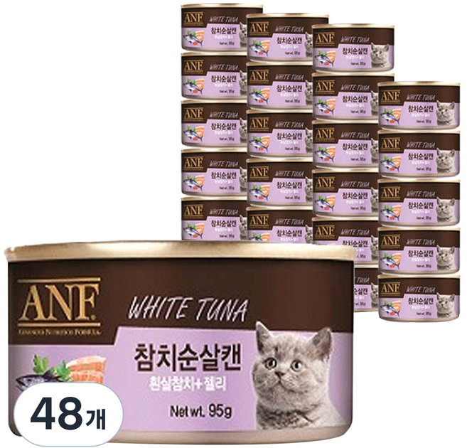 ANF 고양이 간식캔, 흰살참치 + 젤리, 95g, 48개