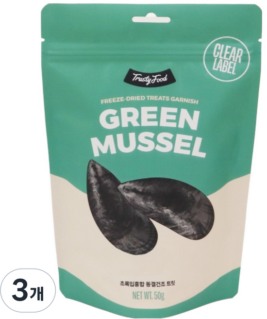 트러스티푸드 강아지 동결건조 해산물 간식, 초록입홍합, 50g, 3개