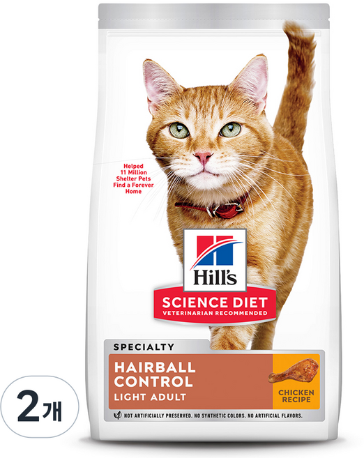 힐스사이언스다이어트 어덜트 고양이 기능성 사료, 헤어볼, 3.17kg, 2개
