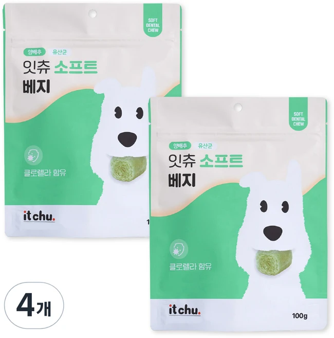잇츄 강아지 소프트 껌, 베지, 100g, 4개 - 쿠팡