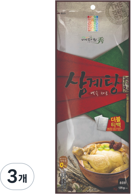 예다원 삼계탕 백숙재료 더블티백, 120g, 3개
