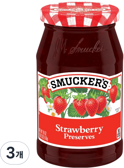 스머커즈 딸기 프리저브 잼, 510g, 3개