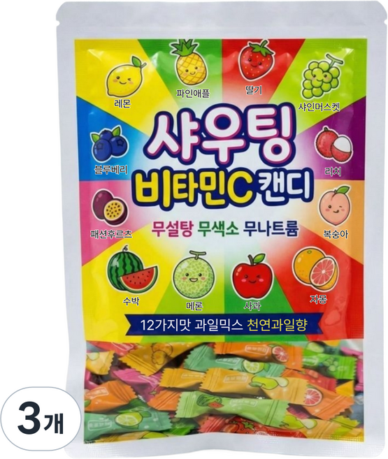 무설탕 무나트륨 12가지맛 과일믹스 샤우팅 비타민C 캔디, 300g, 3개