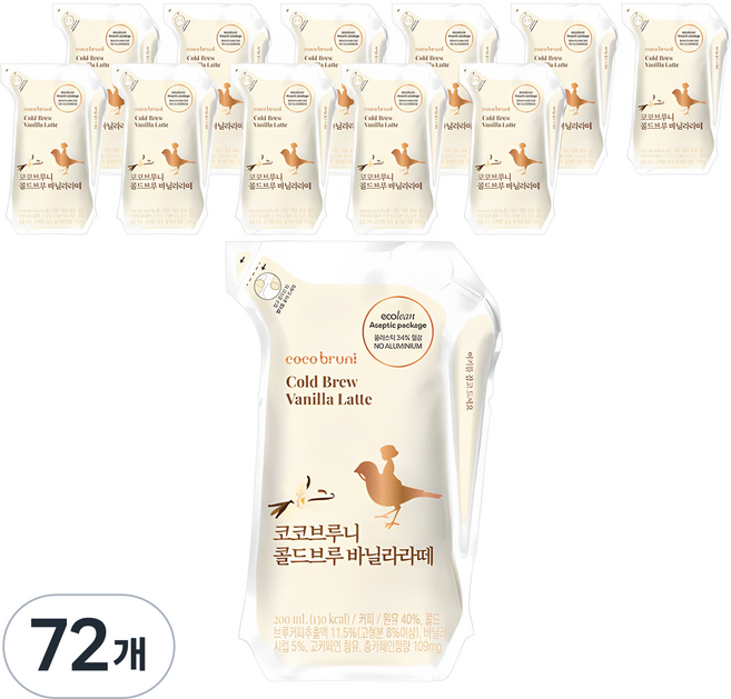 코코브루니 콜드브루 바닐라라떼, 200ml, 72개
