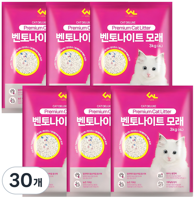 씨엔앨라이프 응고형 벤토나이트 고양이 모래, 4L, 3kg, 30개, 오리지널