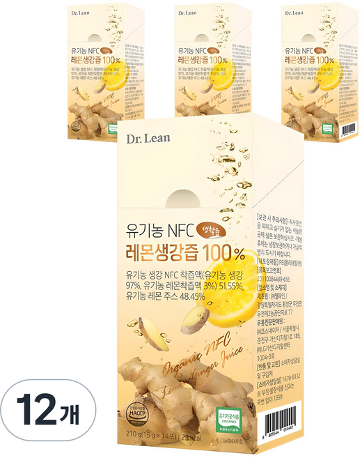 닥터린 유기농 NFC 레몬생강즙 100%, 210g, 12개