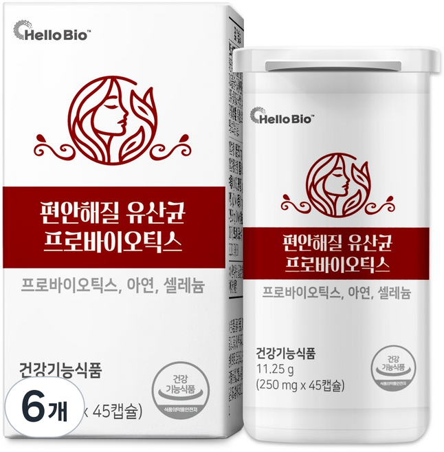 헬로바이오 편안해질 유산균 프로바이오틱스 11.25g, 45정, 6개