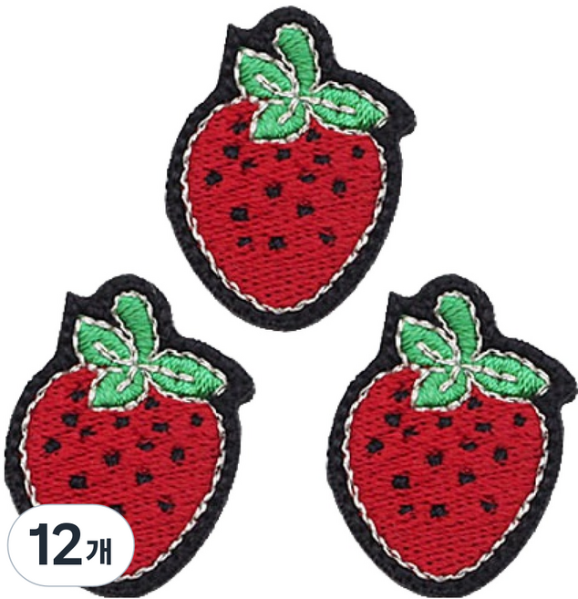 Button King 東大門鈕扣王 熱接著式刺繡臂章貼片, 12個, 草莓
