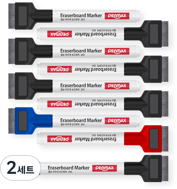 PENMAX 附橡皮擦白板筆 黑色7入 + 藍色 + 紅色套組, 黑色, 藍色, 紅色, 2套