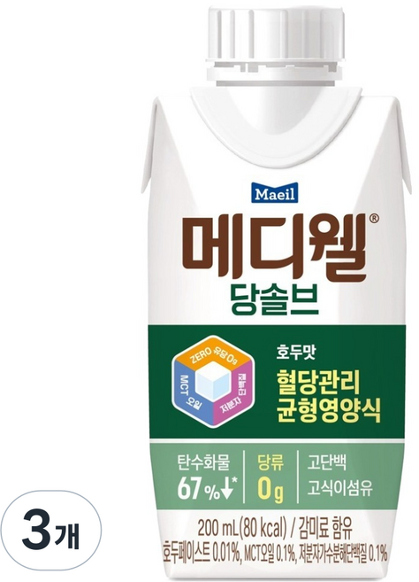 메디웰 당솔브 호두맛 혈당관리 균형영양식, 200ml, 3개